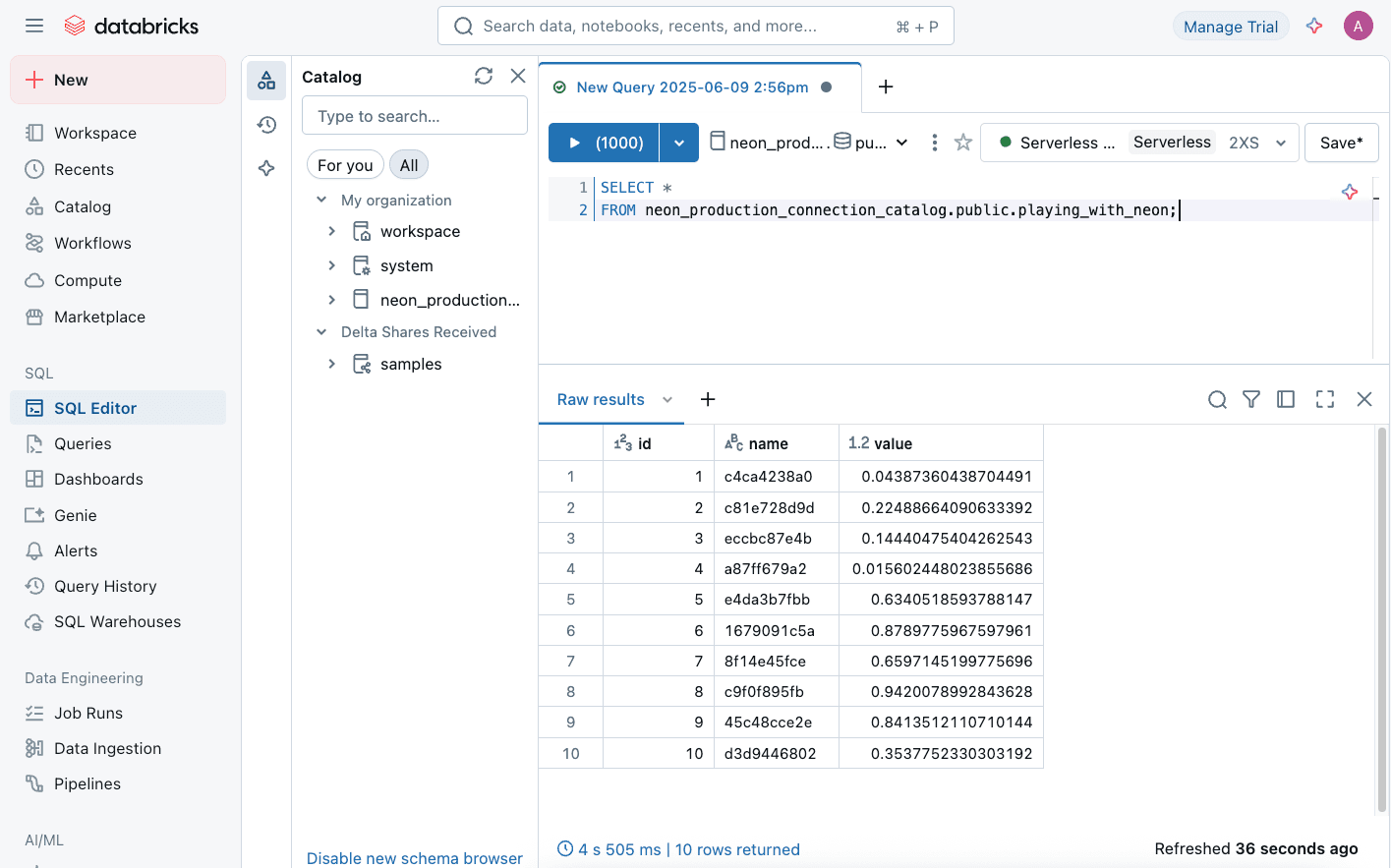 Databricks SQL Editor - Query Example with Catalog Explorer